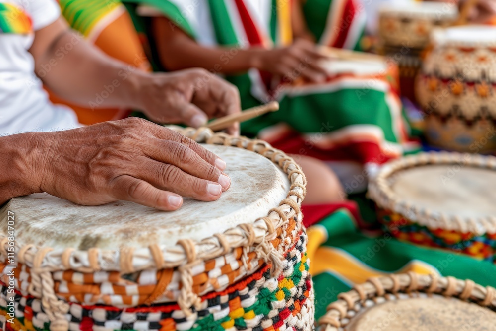 Fototapeta premium Three Kings Day.A joyful child playing a drum during a vibrant cultural celebration with colorful decorations.