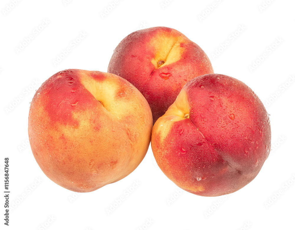 Three ripe nectarines with water droplets on transparent background Three ripe nectarines with water droplets on transparent background