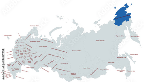 Geographical Map Highlighting chukotka autonomous okrug Region in Russia photo