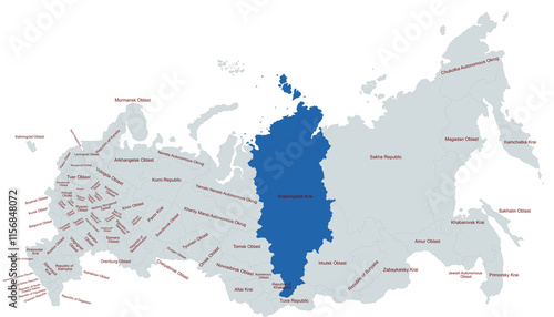 Geographical Map Highlighting Krasnoyarsk Krai Region in Russia photo