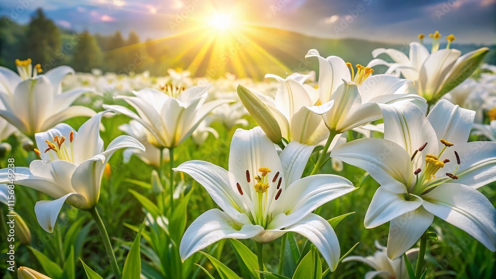 Obraz premium Aerial View of Lilies in Full Bloom - Serene Summer Landscape