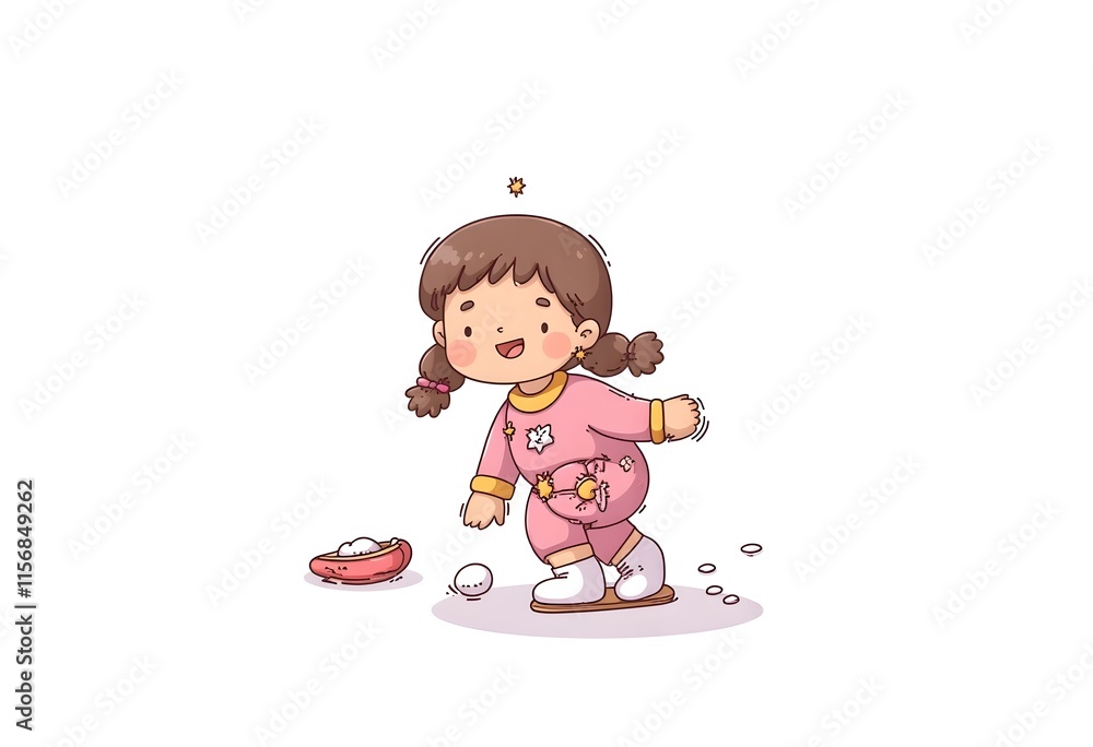 Happy Toddler Girl Playing with Eggs Cute Cartoon Illustration Happy Toddler Girl Playing with Eggs Cute Cartoon Illustration
