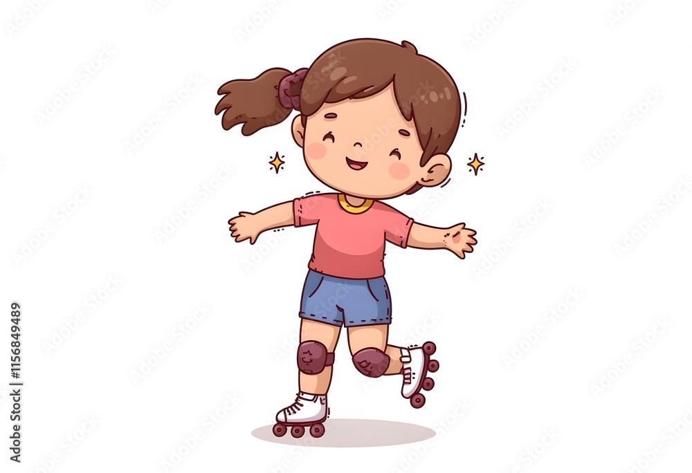 Happy Girl Roller Skating Cartoon Illustration Joyful Style Happy Girl Roller Skating Cartoon Illustration Joyful Style