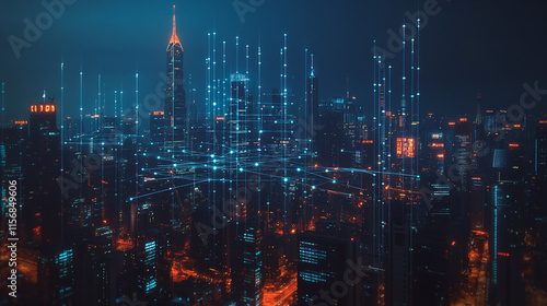 Wallpaper Mural Smart digital Innovation city with connection network reciprocity over the cityscape. of future smart wireless city and social media networking systems that connects business people with in city Torontodigital.ca