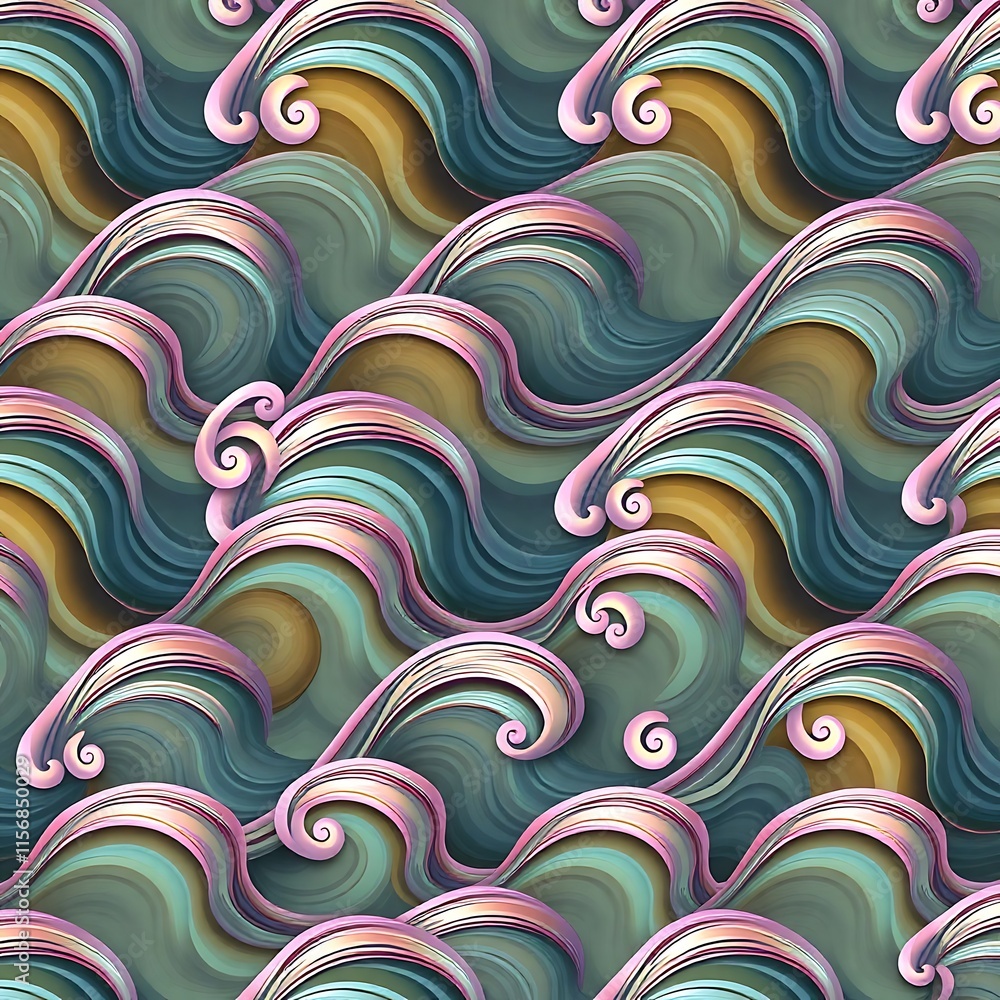 Obraz premium Serene Ocean Waves: Abstract Teal and Gold Water Pattern 