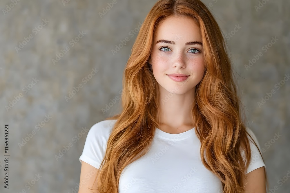 Fototapeta premium Young woman with long hair smiling in natural light indoors