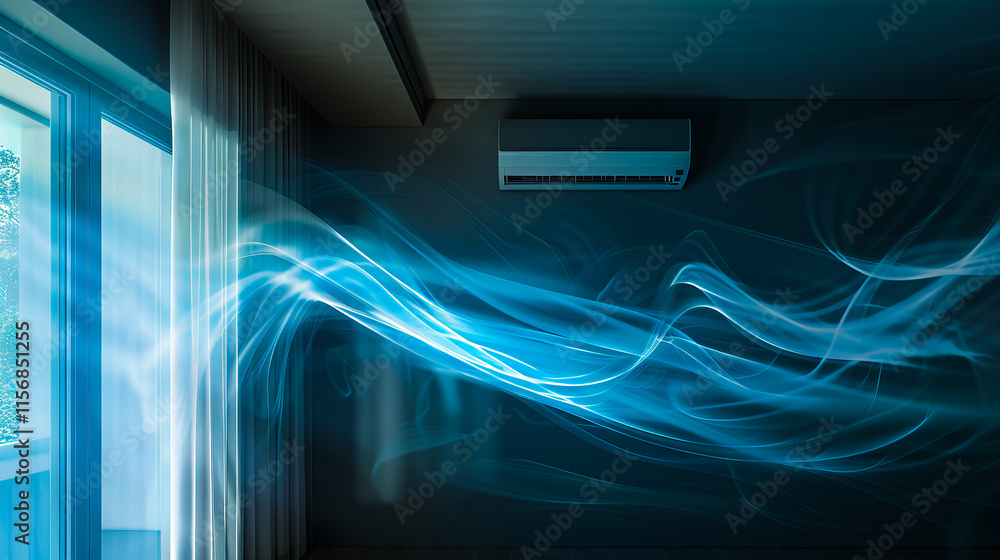 A visual representation of cold air flowing from an AC, symbolizing cooling, comfort, and technological efficiency.