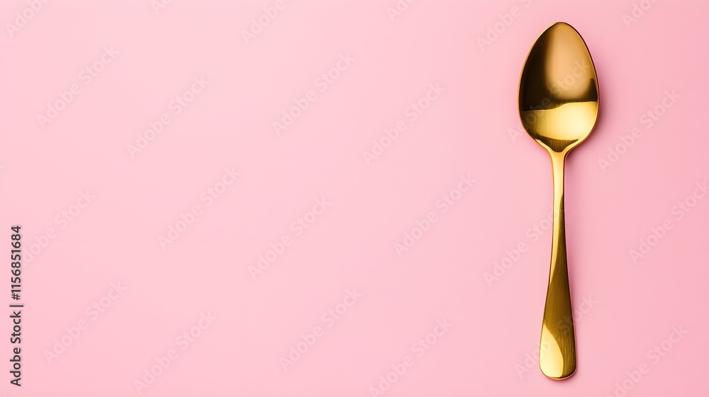 Elegant Gold Spoon on Soft Pink Background for Stylish Table Settings Elegant Gold Spoon on Soft Pink Background for Stylish Table Settings