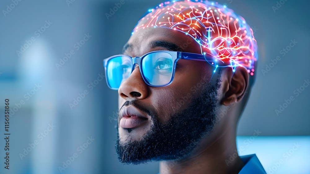 Human Head with Glowing Neural Connections and Smart Technology Human Head with Glowing Neural Connections and Smart Technology