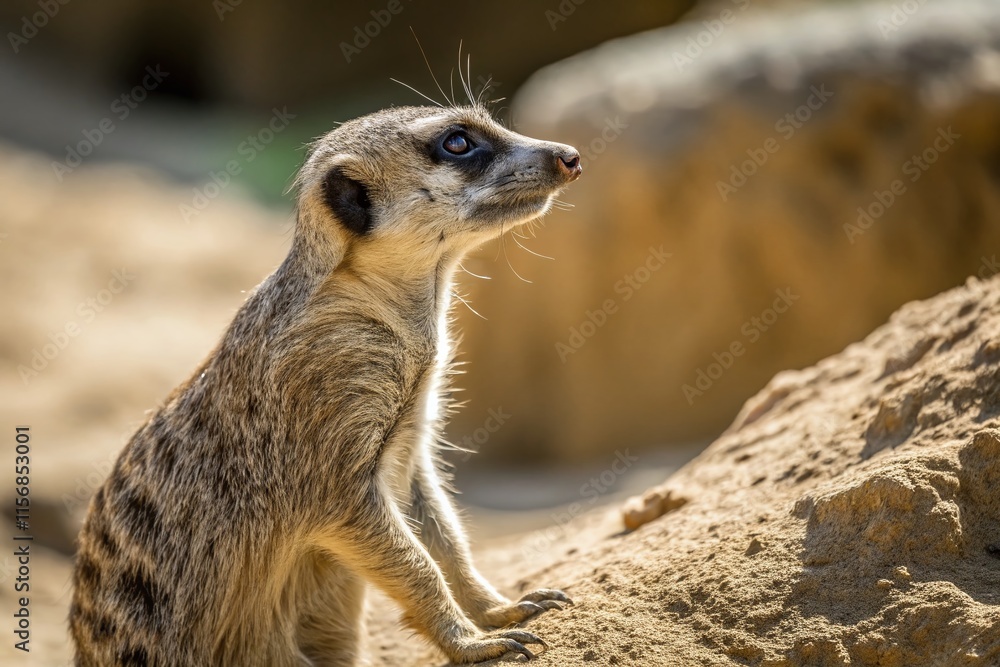 Fototapeta premium Alert Meerkat Standing Guard: Captivating Macro Portrait
