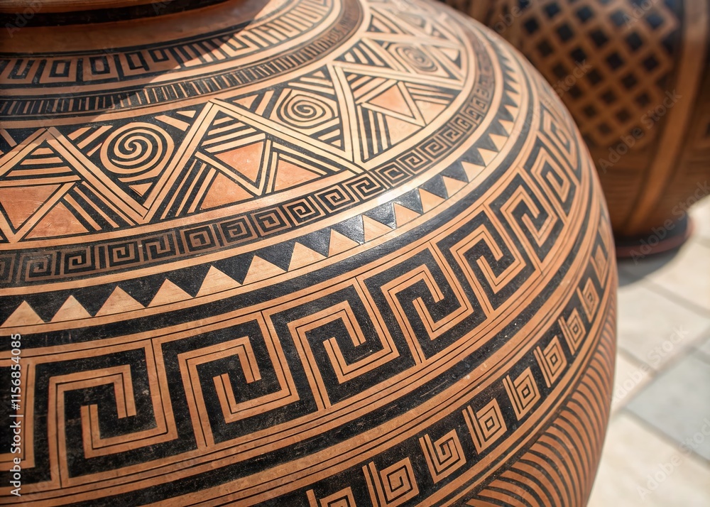 Fototapeta premium Ancient Greek Pattern: Brown & Black Geometric Design, High-Resolution Stock Photo
