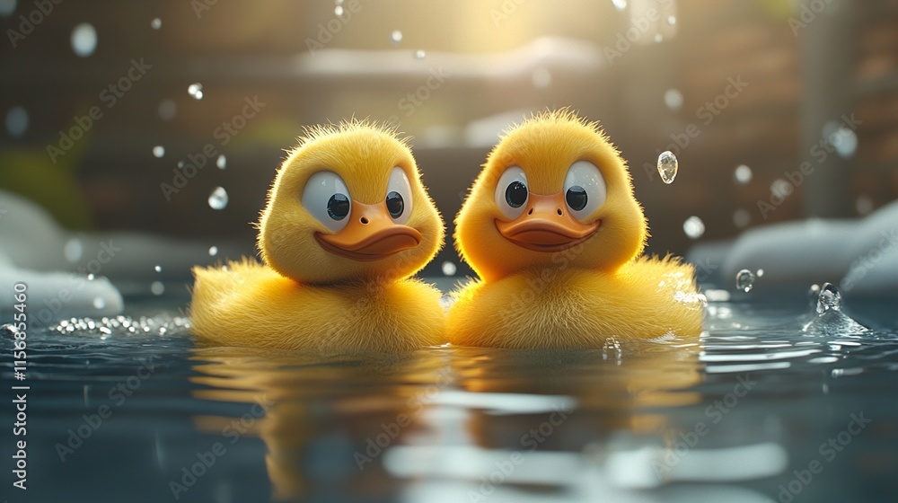 Two Cute Ducklings in Water: A Delightful Scene Two Cute Ducklings in Water: A Delightful Scene