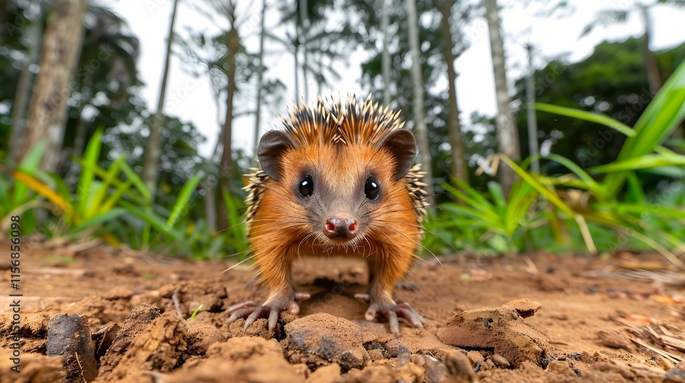 Adorable Hedgehog with Spikes in Natural Forest Environment Adorable Hedgehog with Spikes in Natural Forest Environment