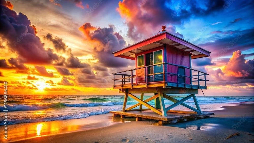 Art Deco Lifeguard Tower, South Miami Beach, Florida - Double Exposure Photography Art Deco Lifeguard Tower, South Miami Beach, Florida - Double Exposure Photography