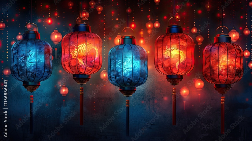 Fototapeta premium flat design, illustration, The Festival of Lights: Celebrating with glowing lanterns
