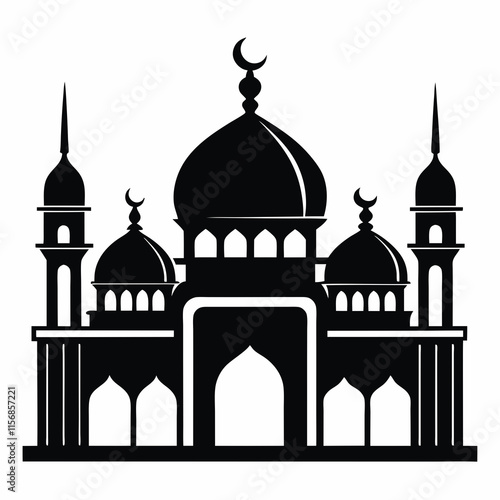 Silhouette of Mosque on White Background