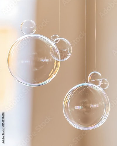 Floating bubbles installation indoor space photography soft lighting