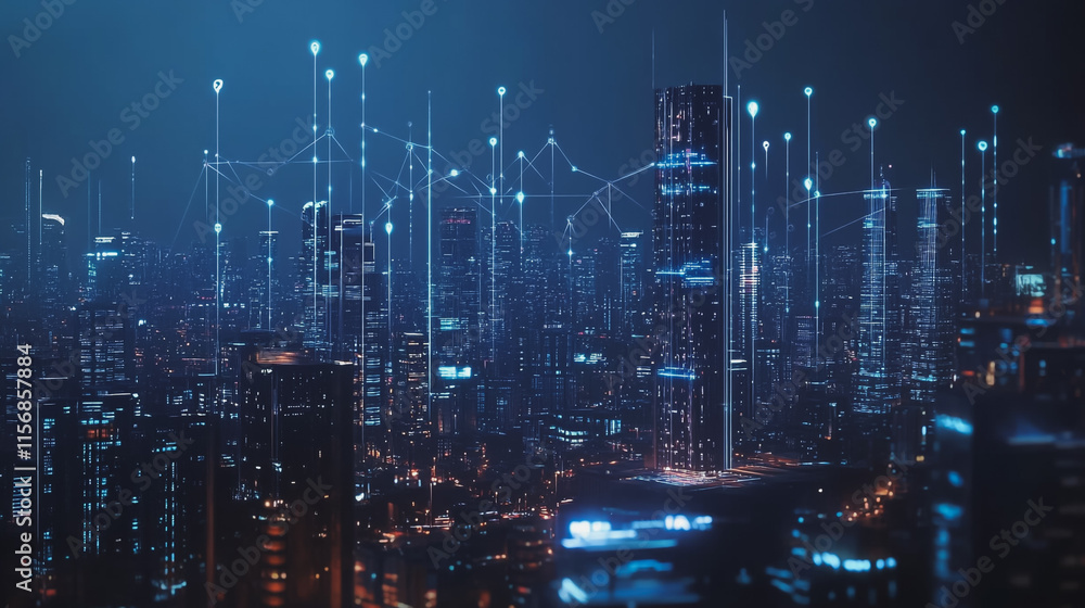 custom made wallpaper toronto digitalSmart digital Innovation city with connection network reciprocity over the cityscape. of future smart wireless city and social media networking systems that connects business people with in city
