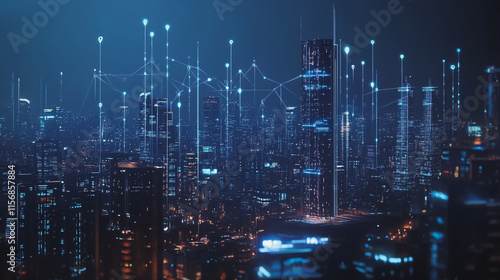 Wallpaper Mural Smart digital Innovation city with connection network reciprocity over the cityscape. of future smart wireless city and social media networking systems that connects business people with in city Torontodigital.ca