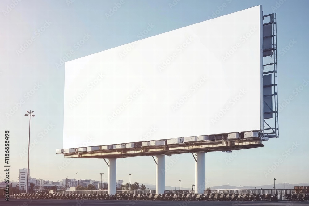 Blank Billboard: A large blank billboard stands tall against a clear blue sky, offering a vast canvas for your message. Its pristine white surface is ready to be filled with your brand, product. Blank Billboard: A large blank billboard stands tall against a clear blue sky, offering a vast canvas for your message. Its pristine white surface is ready to be filled with your brand, product.