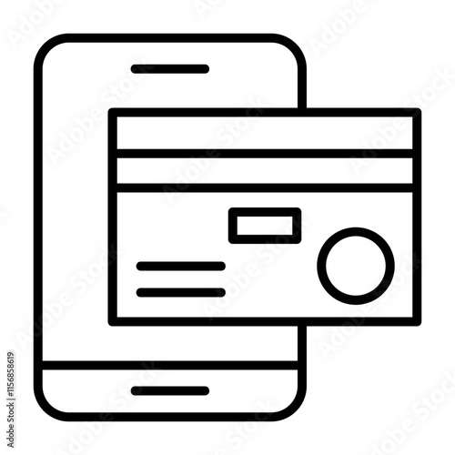 Mobile banking Outline Style Icon - Mobile with Credit Card Design
