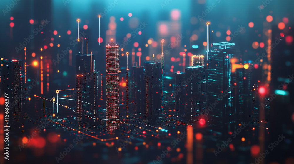 Obraz premium Smart digital Innovation city with connection network reciprocity over the cityscape. of future smart wireless city and social media networking systems that connects business people with in city