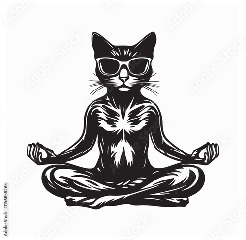 Cat meditation image vector isolated on white background