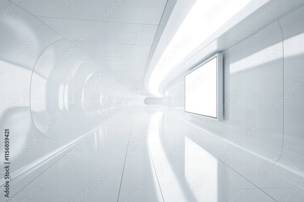 Obraz premium Modern Futuristic Corridor with Blank Billboard