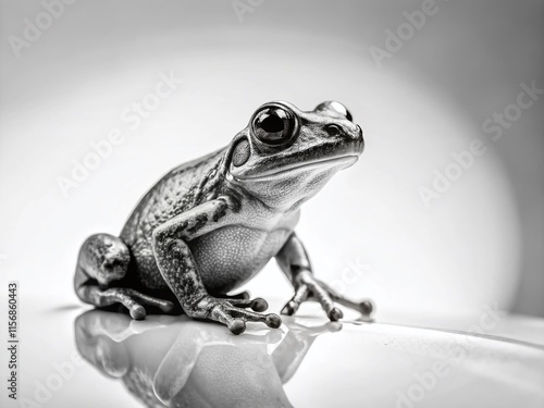 Black and White Frog Drawing, Minimalist Night Photography, Amphibian Art, Clean Background photo