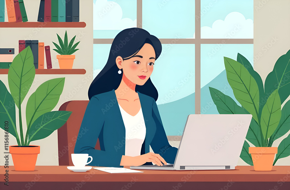A Focused Professional Efficiently Working on a Laptop Within a Modern and Stylish Workspace