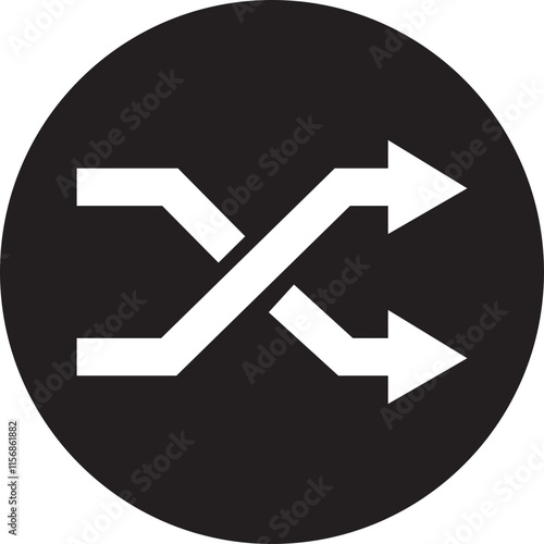 shuffle icon in trendy flat style. Random playlist. Mix music. Cross shuffle vector symbol for web site design, logo, app. High quality black style illustration isolated on transparent background.