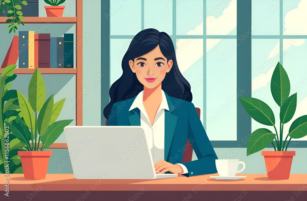 A Focused Professional Efficiently Working on a Laptop Within a Modern and Stylish Workspace