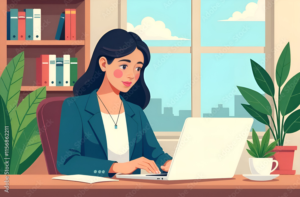 A Focused Professional Efficiently Working on a Laptop Within a Modern and Stylish Workspace