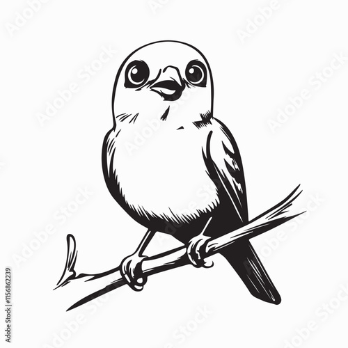 Canary perched on a branch image vector isolated on a white background