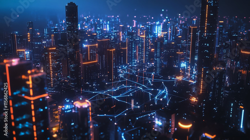 Wallpaper Mural Smart digital Innovation city with connection network reciprocity over the cityscape. of future smart wireless city and social media networking systems that connects business people with in city Torontodigital.ca