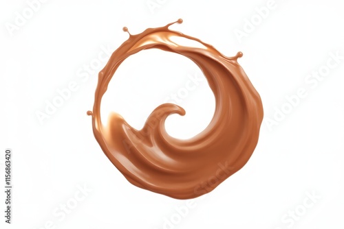 A swirling splash of brown liquid resembling chocolate or caramel on a white background.