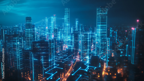 Wallpaper Mural Smart digital Innovation city with connection network reciprocity over the cityscape. of future smart wireless city and social media networking systems that connects business people with in city Torontodigital.ca