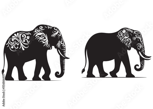 vector silhouette elephant logo design, african elephant logo silhouette, set of elephant silhouette vector, Set of African elephant silhouette on white background photo