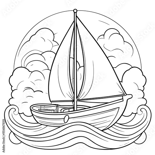 printable coloring pages of a wooden boat sailing through rough sea, this is ideal outline coloring pages for kindergarten printable