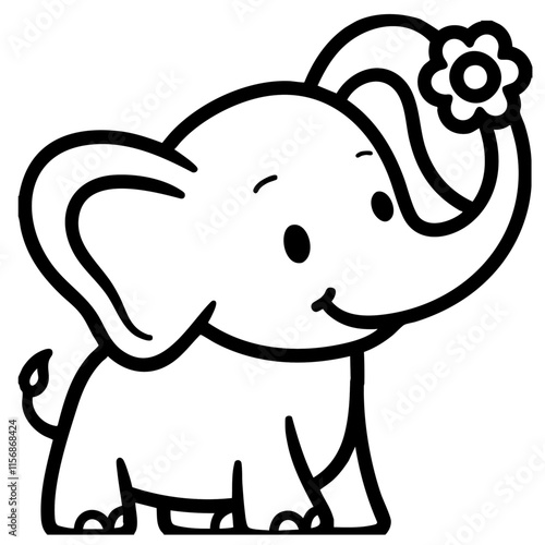 Simple line drawing of elephant coloring page for kids illustrations vector this outline coloring page is ideal for children aged 1-3