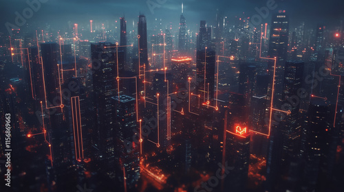 Wallpaper Mural Smart digital Innovation city with connection network reciprocity over the cityscape. of future smart wireless city and social media networking systems that connects business people with in city Torontodigital.ca