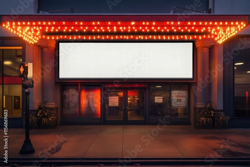 Empty Stage: A nostalgic storefront with a blank marquee beckons, inviting viewers to envision their own captivating stories in the glow of vintage lights. 