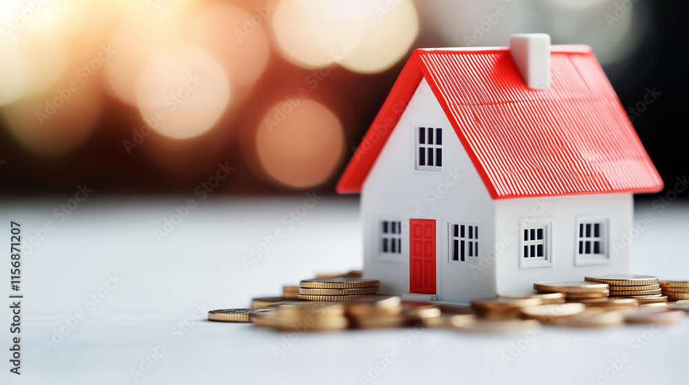 Miniature House Model with Coins Depicting Real Estate Investment Miniature House Model with Coins Depicting Real Estate Investment