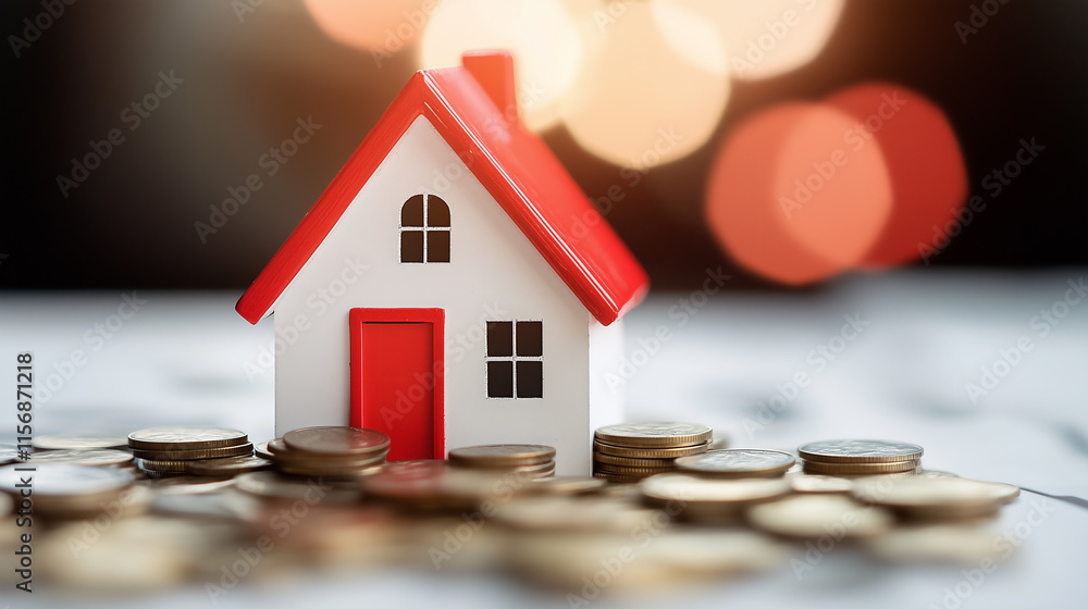 Small House Model with Coins Depicting Financial Investment Small House Model with Coins Depicting Financial Investment