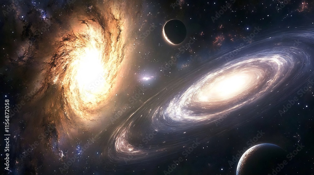 Obraz premium Captivating Spiral Galaxy and Cosmic Wonders Amidst the Starry Expanse of the Universe