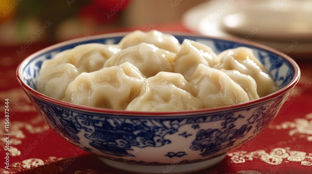 Bowl of dumplings on a decorative table. Bowl of dumplings on a decorative table.