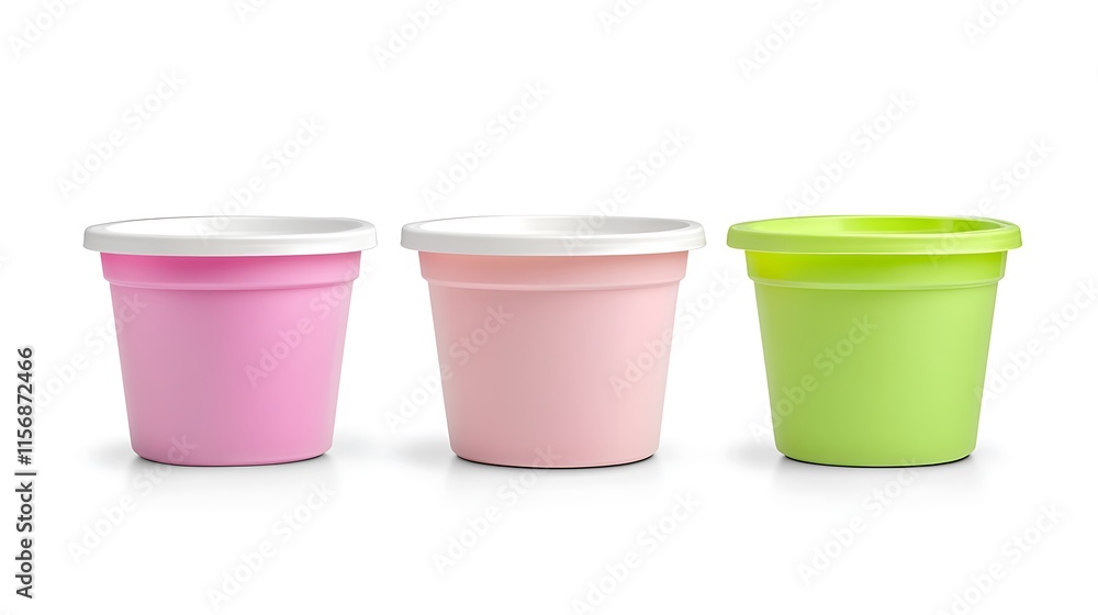 Pastel Plastic Containers: Close-up Product Photo Mockup. AI Generated Pastel Plastic Containers: Close-up Product Photo Mockup. AI Generated