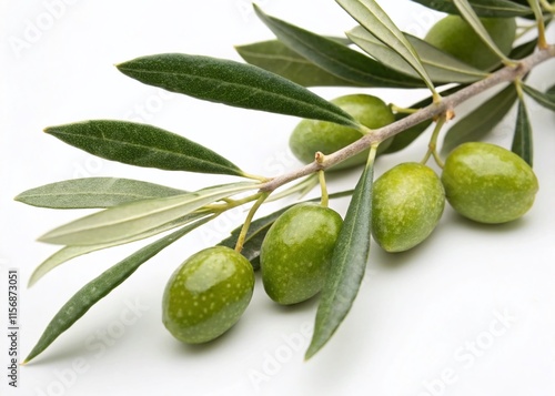Wallpaper Mural Close-up of Olive Branch on White Background - Fresh Green Olives and Leaves Torontodigital.ca