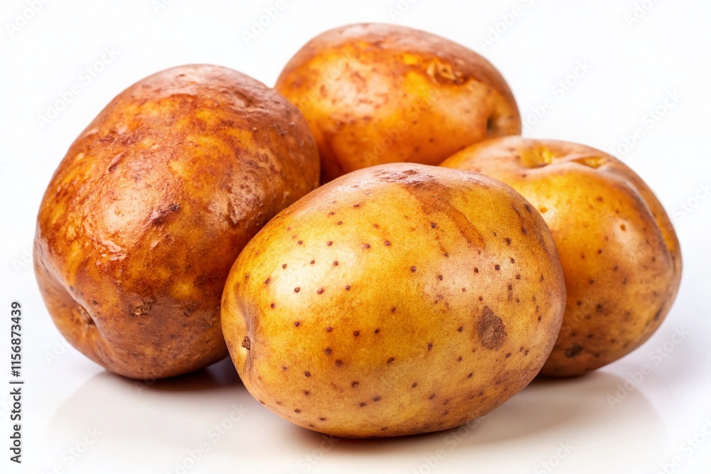 Close-up of Three Russet Potatoes on White Background - High-Resolution Stock Photo Close-up of Three Russet Potatoes on White Background - High-Resolution Stock Photo