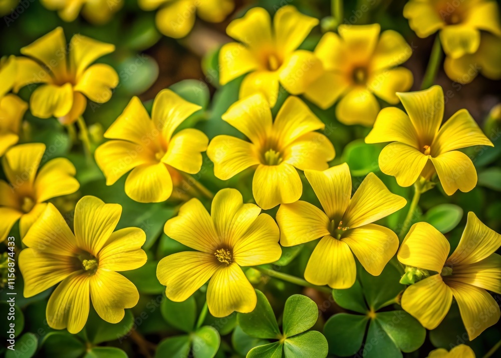 Obraz premium Close-up Yellow Oxalis pes-caprae Flowers in Low Light